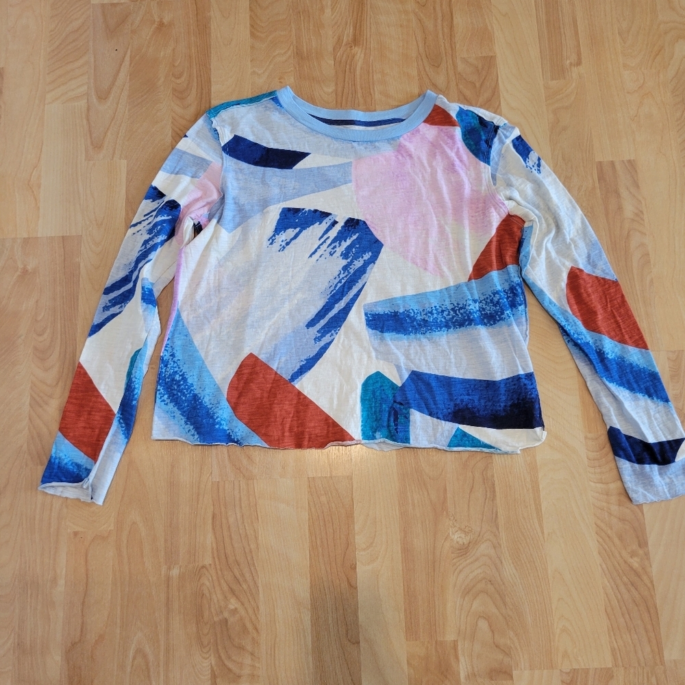Anthropologie Maeve Caitlin Long Sleeve Boxy Tee Size M Blue - Picture 3 of 8
